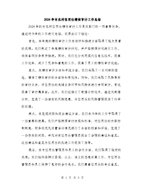 2024年市农村信用社稽核审计工作总结(2篇)