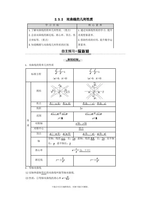 2021_2022学年高中数学第2章圆锥曲线与方程2.3.2双曲线的几何性质讲义苏教版选修2_1