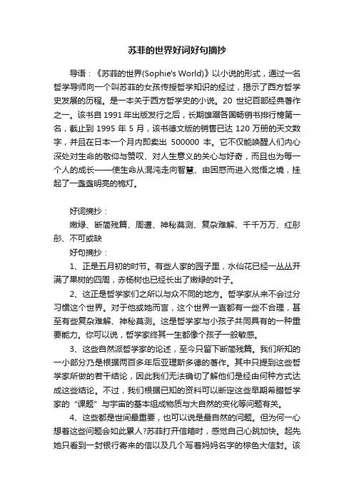 苏菲的世界好词好句摘抄