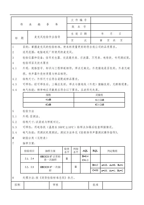 麦克风检验作业指导