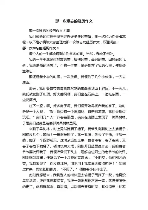 那一次难忘的经历作文5篇