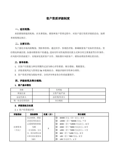 客户资质评级制度