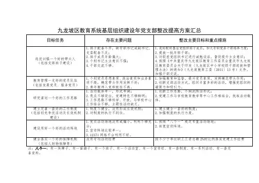 九龙坡区教育系统基层组织建设年党支部整改提高方案汇总
