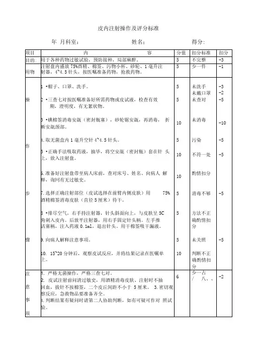 肌肉注射技术操作考核评分标准