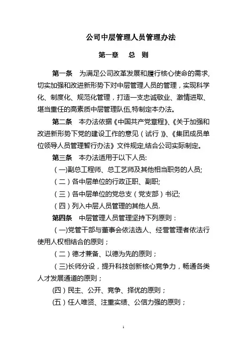 公司中层管理人员管理办法