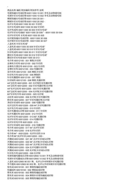 商品归类代码说明（第六十章）
