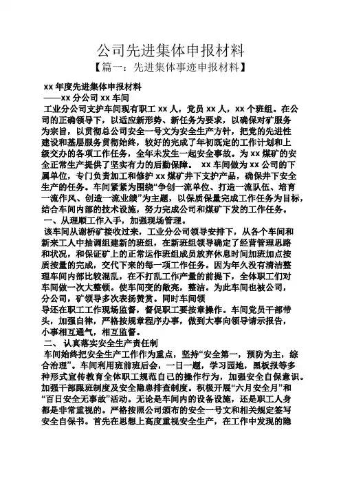 公司先进集体申报材料