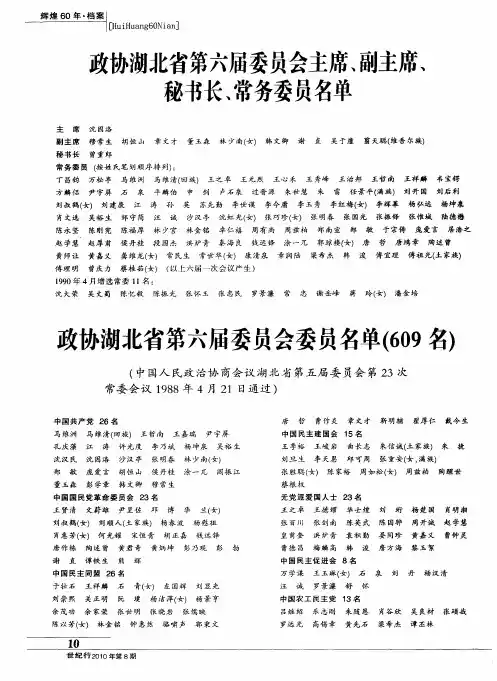 政协湖北省第六届委员会委员名单(609名)