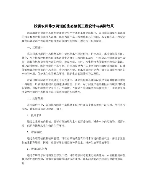 浅谈农田排水河道的生态修复工程设计与实际效果