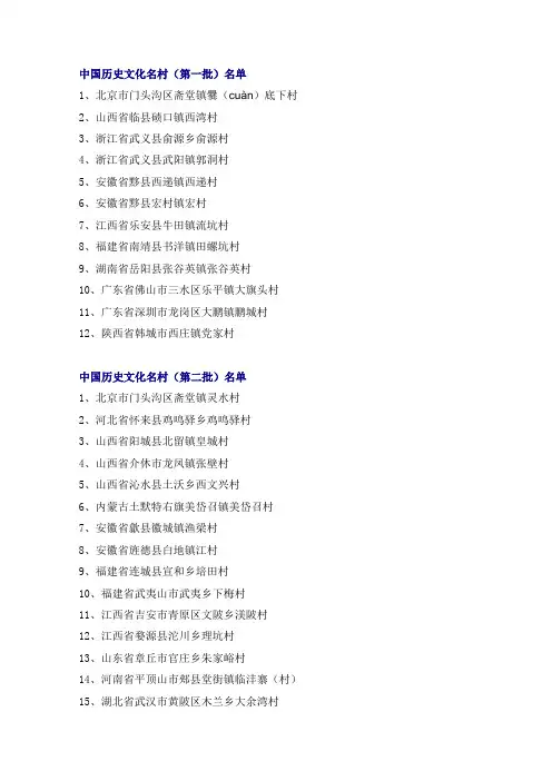 中国历史文化名村名单与分布图
