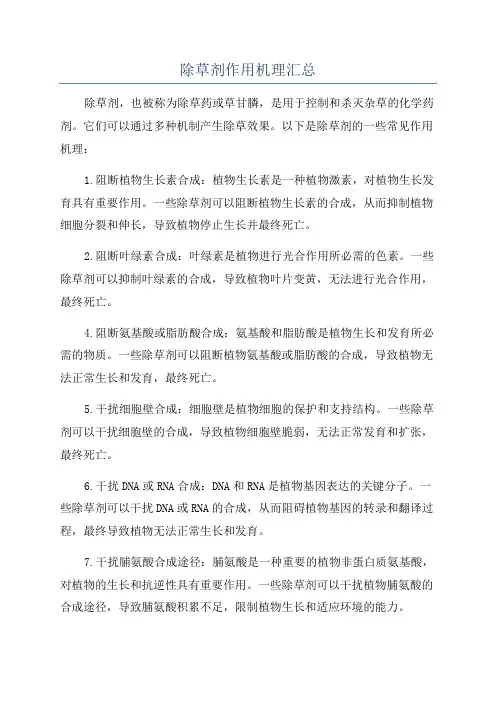 除草剂作用机理汇总