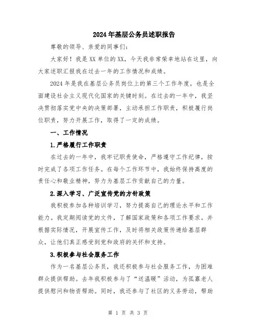 2024年基层公务员述职报告