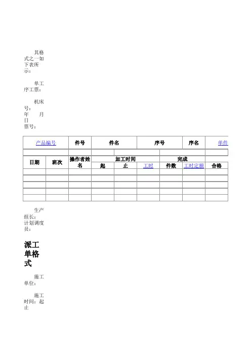 生产型企业常用的车间管理表格