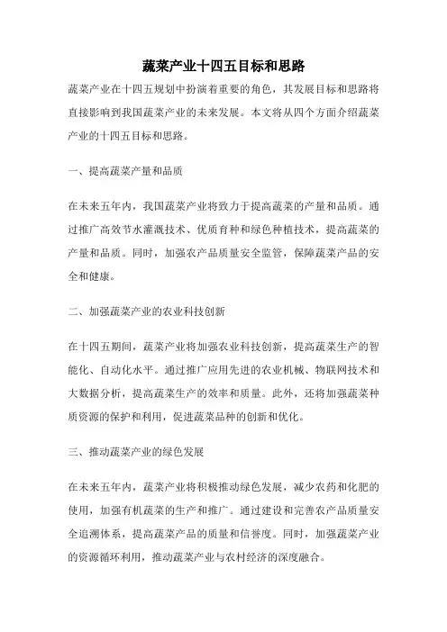 蔬菜产业十四五目标和思路