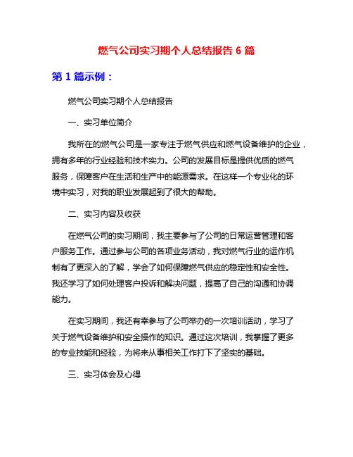 燃气公司实习期个人总结报告6篇