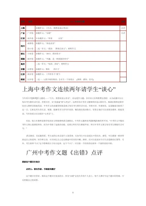 参考(1)2013年全国各地中考作文题汇总