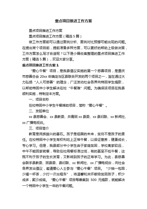 重点项目推进工作方案（精选5篇）