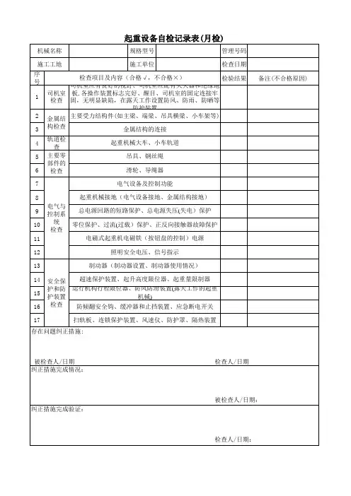 特种设备(定期)自检记录表(起重设备)