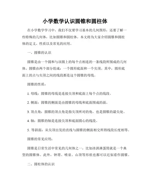 小学数学认识圆锥和圆柱体
