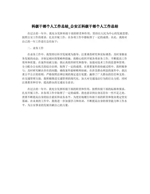 科级干部个人工作总结_公安正科级干部个人工作总结
