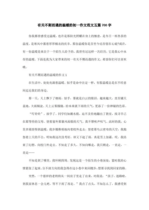 有关不期而遇的温暖的初一作文范文五篇700字