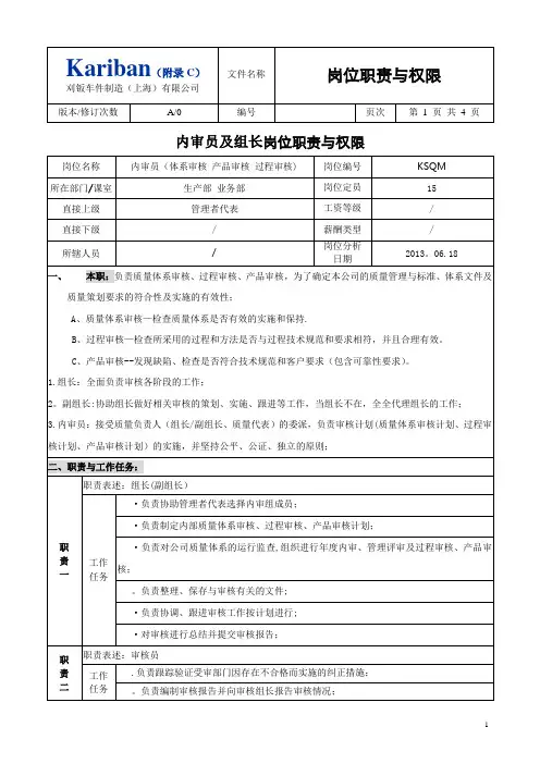 内审员岗位职责与权限
