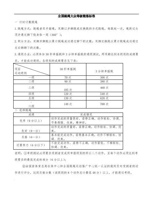 全国跳绳大众等级锻炼标准(详)