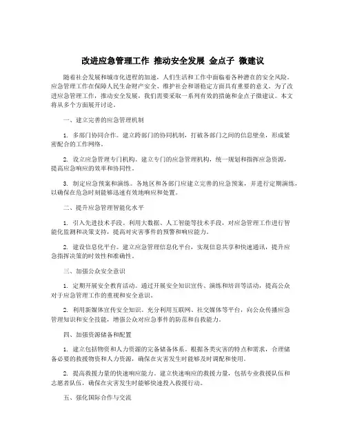 改进应急管理工作 推动安全发展 金点子 微建议