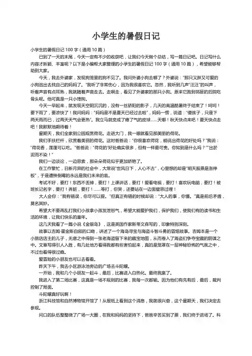小学生的暑假日记100字（通用10篇）