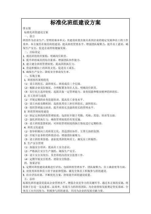 标准化班组建设方案