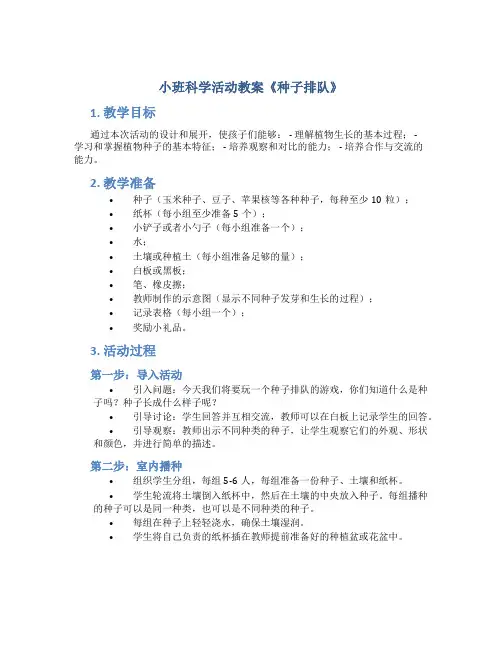 小班科学活动教案《种子排队》