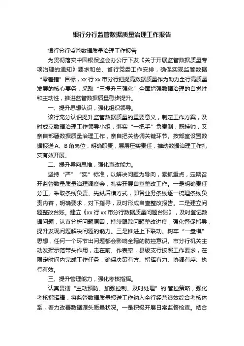 银行分行监管数据质量治理工作报告