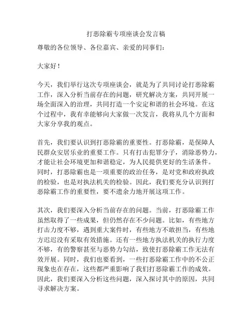 打恶除霸专项座谈会发言稿