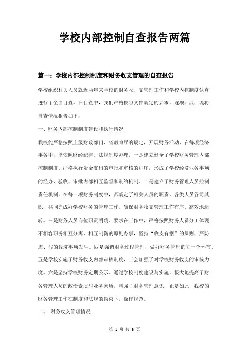 学校内部控制自查报告两篇