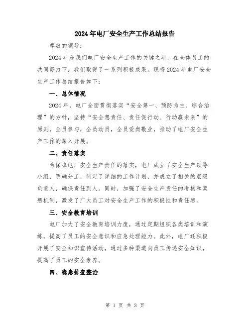 2024年电厂安全生产工作总结报告