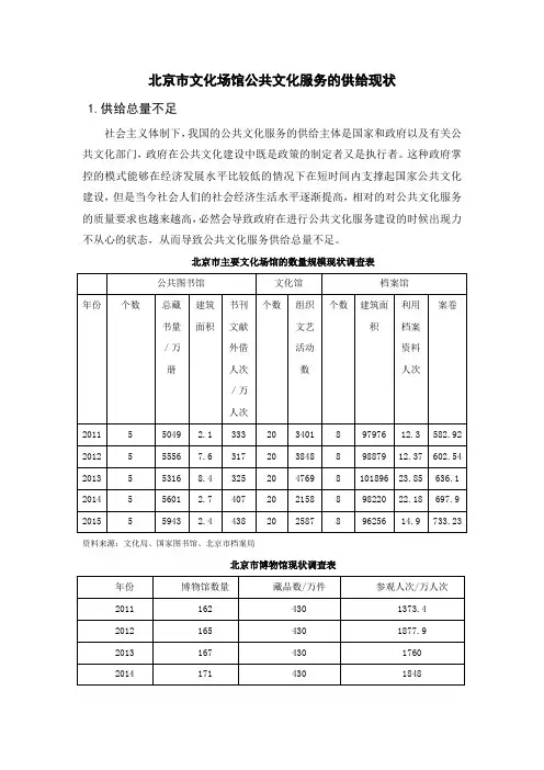 北京市文化场馆公共文化服务的供给现状