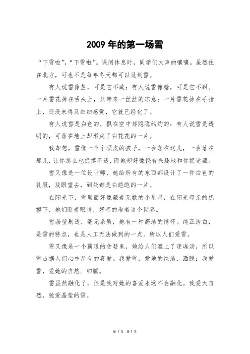 2009年的第一场雪_四年级作文