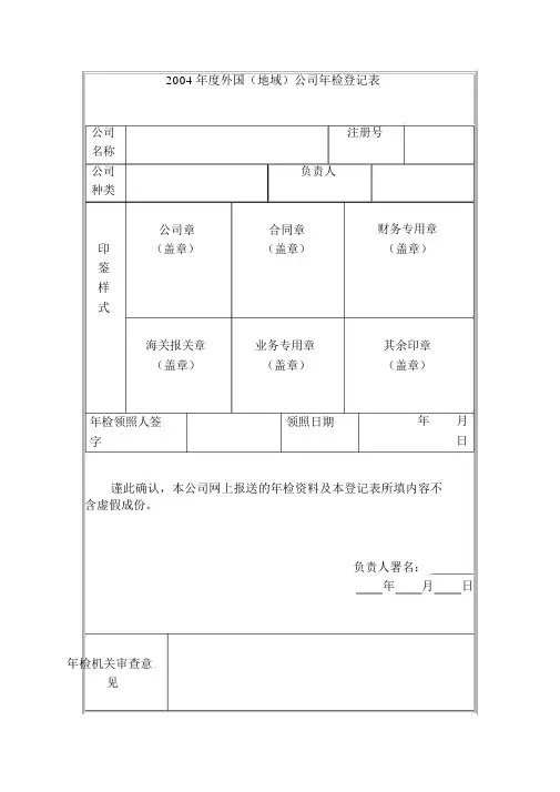 2004年度外国(地区)企业年检登记表