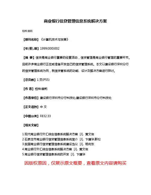商业银行信贷管理信息系统解决方案