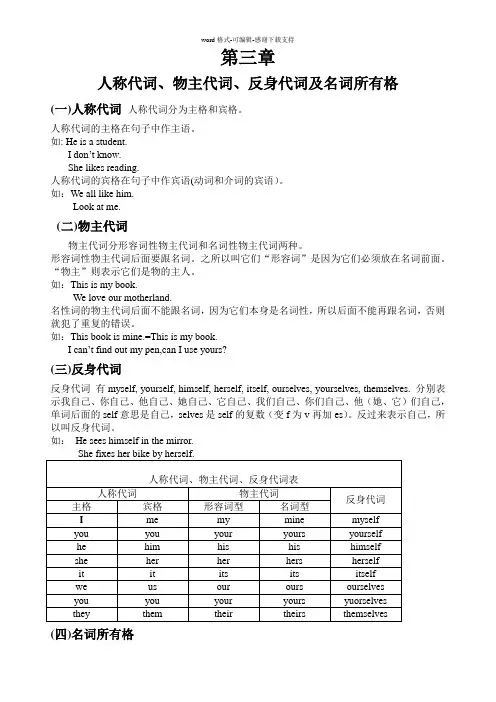 人称代词、物主代词、反身代词及名词所有格