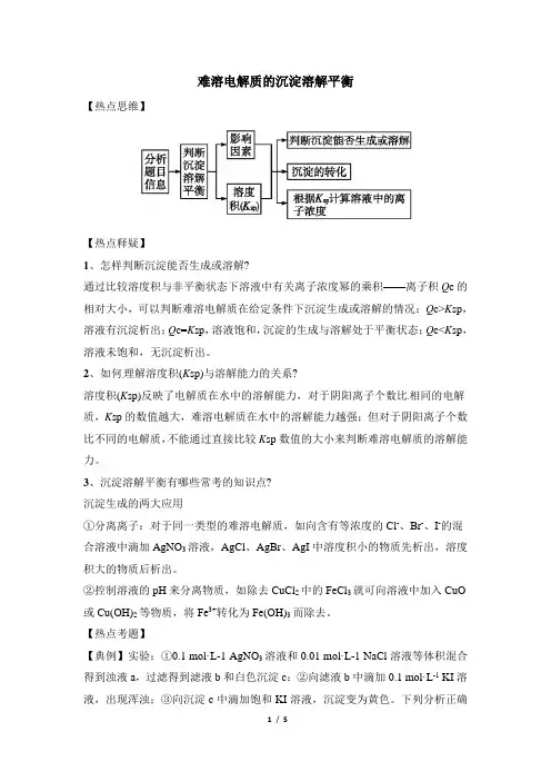 高考化学热点：难溶电解质的沉淀溶解平衡