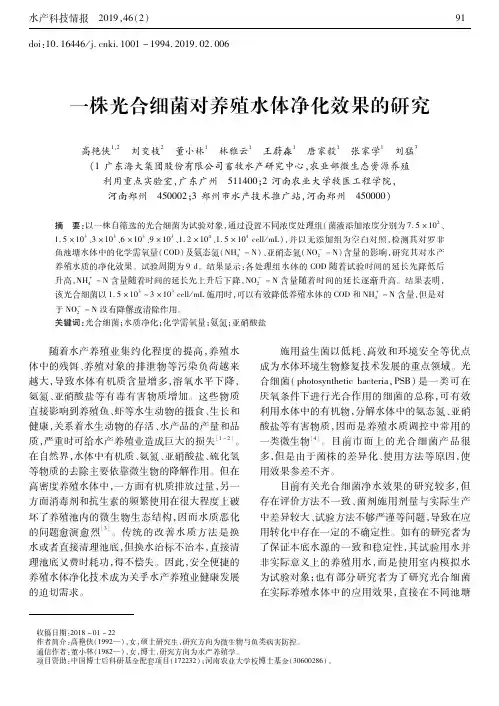 一株光合细菌对养殖水体净化效果的研究