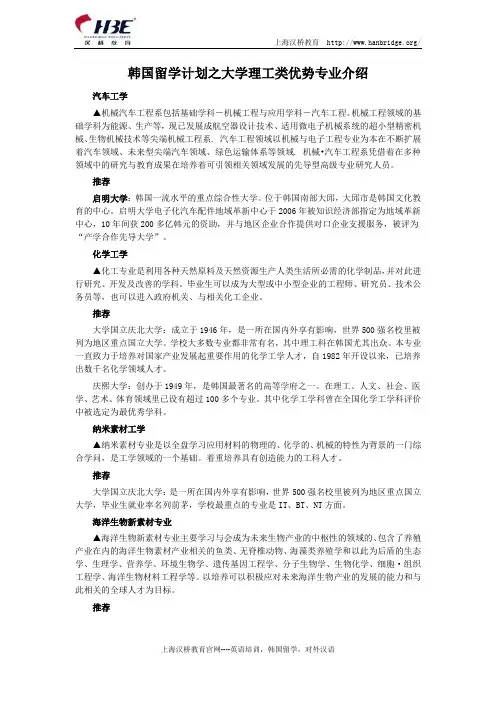韩国留学计划之大学理工类优势专业介绍