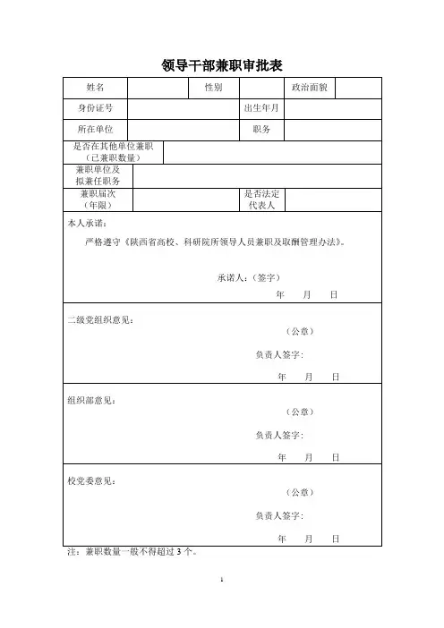领导干部兼职审批表