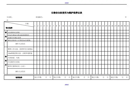 生物安全柜使用与维护保养记录表