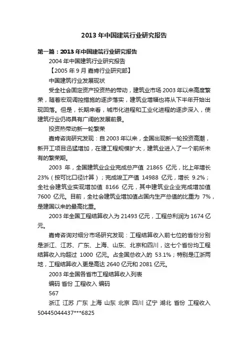 2013年中国建筑行业研究报告