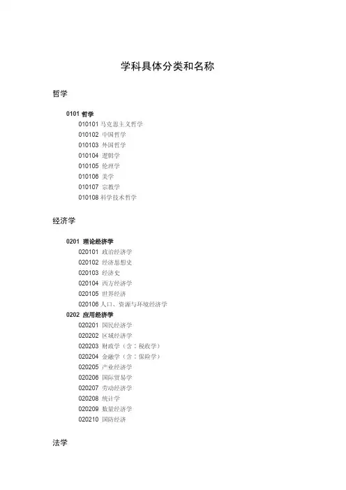 学科具体分类和名称