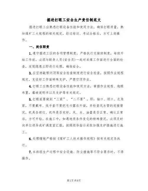 掘进打眼工安全生产责任制范文（3篇）