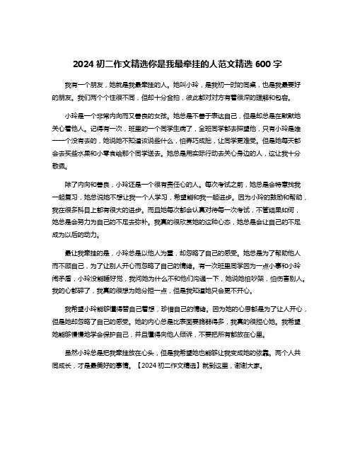 2024初二作文精选你是我最牵挂的人范文精选600字
