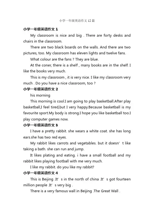 小学一年级英语作文12篇